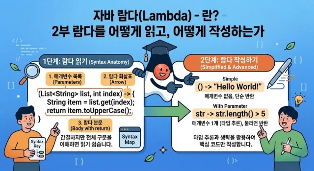 자바 람다(Lambda)란? - 2부 람다를 어떻게 읽고, 어떻게 작성하는가 썸네일