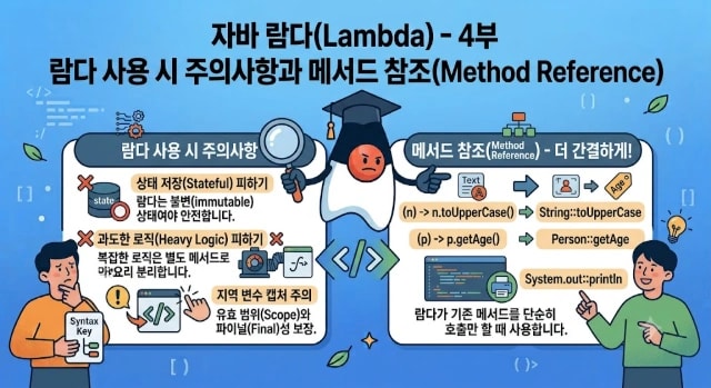 자바 람다(Lambda)란? - 4부 람다 사용 시 주의사항과 메서드 참조(Method Reference) 썸네일