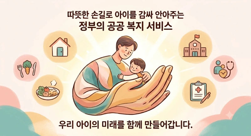 따뜻한 손길로 아이를 감싸 안아주는 정부의 공공 복지 서비스를 상징하는 일러스트, 양육비 선지급제는 양육비 채권을 보유하고 있음에도 불구하고 상대방으로부터 적절한 양육비를 지급받지 못하고 있는 한부모가족 등을 위한 국가적 구제 제도입니다. 자녀의 복리가 최우선이라는 원칙 아래,, 국가가 먼저 미성년 자녀에게 필요한 양육비를 지급, 하고, 지급된 금액은 국가가 직접 양육비 채무자에게 강제 집행 및 채권 추심 등의 방법을 통해 회수하게 됩니다., 이 제도는 단순히 경제적 지원을 제공하는 것에 그치지 않고, 양육비 미지급을 개인 간의 사적인 갈등으로 방치하지 않고 국가가 직접 개입하여 아동의 기본권을 보호한다는 점에서 매우 큰 의의를 가집니다.