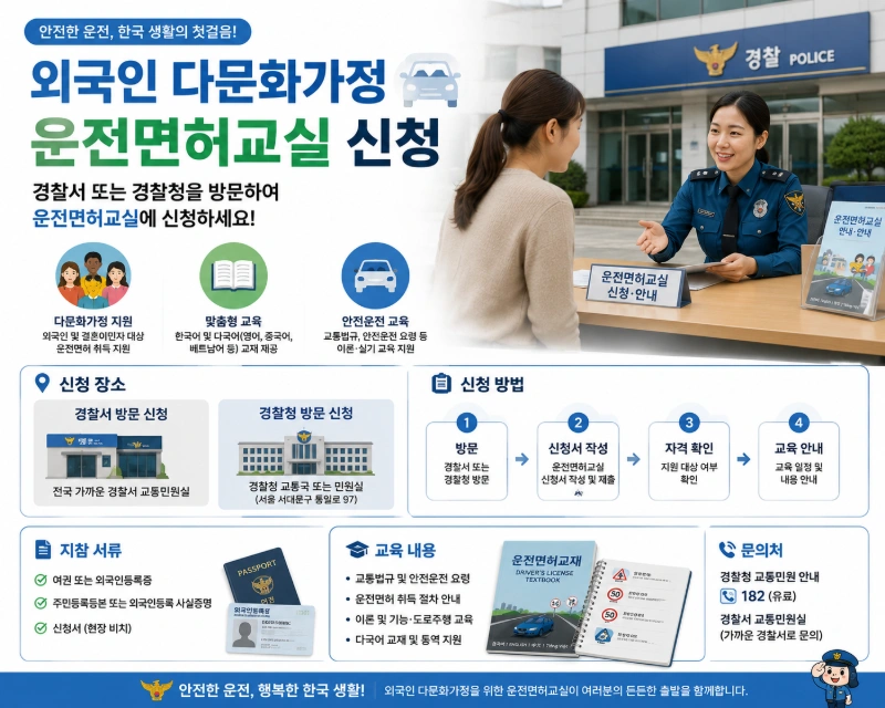 관공서나 지원센터 방문 신청 안내 이미지, 정부24 운전면허교실 상세 보기
